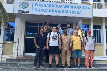 International travelers meeting officials at the Ministry of Tourism in Mogadishu Somalia